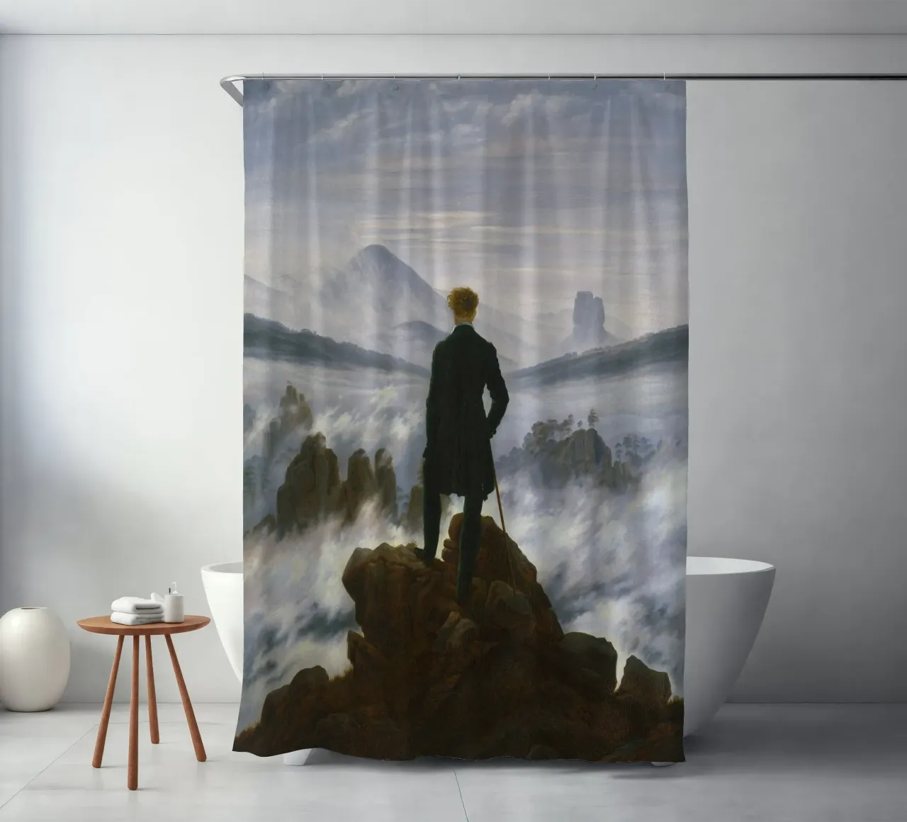 Caspar David Friedrich - Wanderer über dem Nebelmeer Duschvorhang von Timeless Artworks
