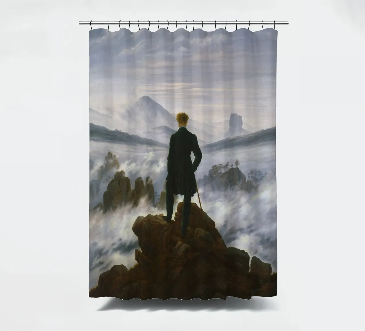 Caspar David Friedrich - Wanderer über dem Nebelmeer Duschvorhang von Timeless Artworks