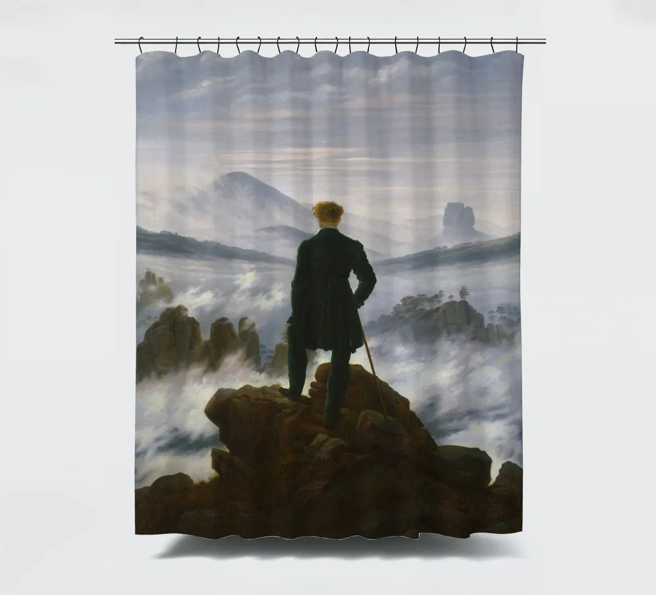 Caspar David Friedrich - Wanderer über dem Nebelmeer Duschvorhang von Timeless Artworks