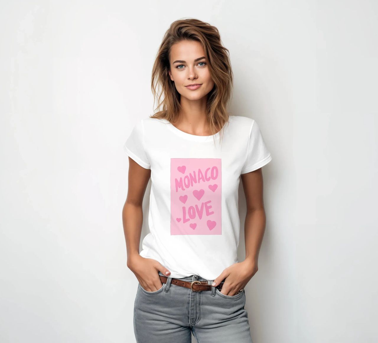 Roze Monaco liefde dames t-shirt getailleerd van Carinaprint