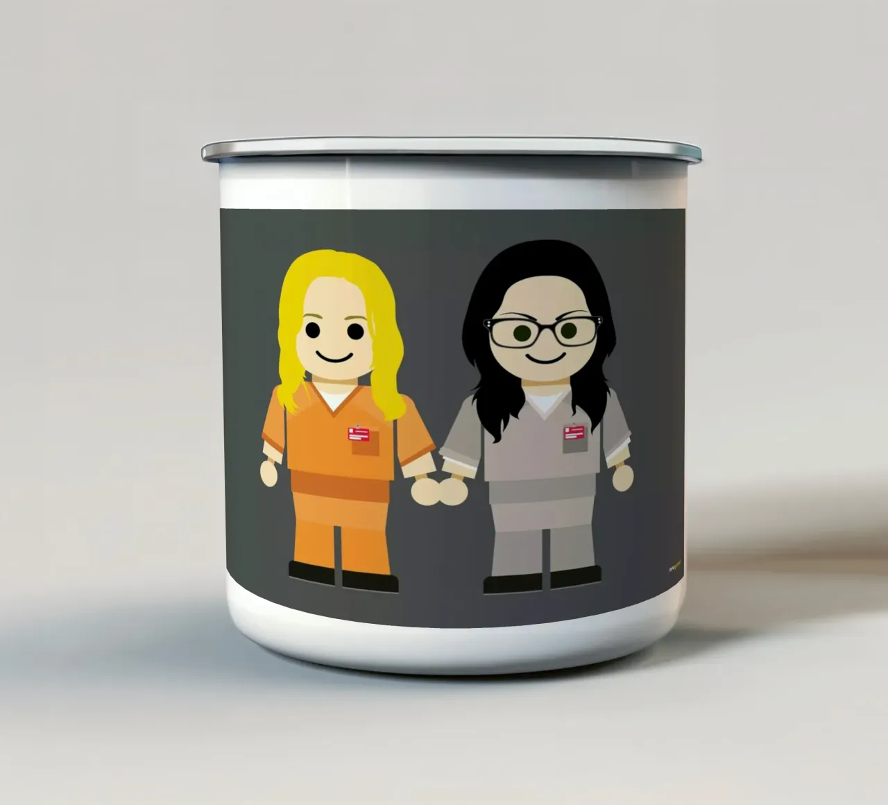 Piper and Alex Toy Emaille Tasse von Rafa Gomes