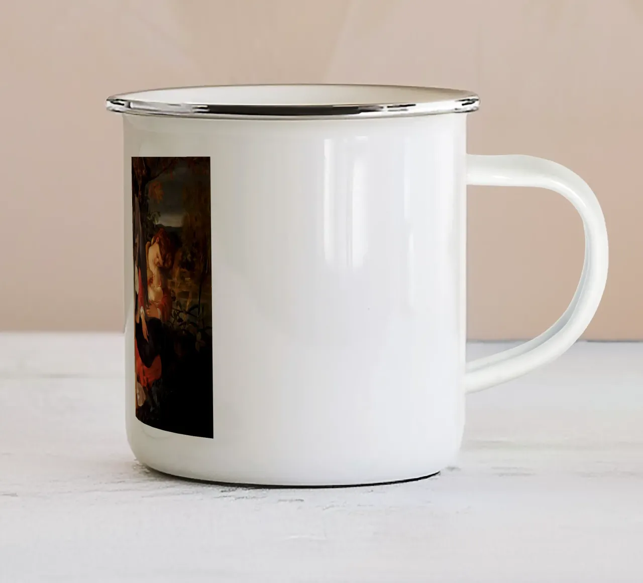 Caravaggio - Riposo durante la fuga in Egitto tazza in smalto da Timeless Artworks