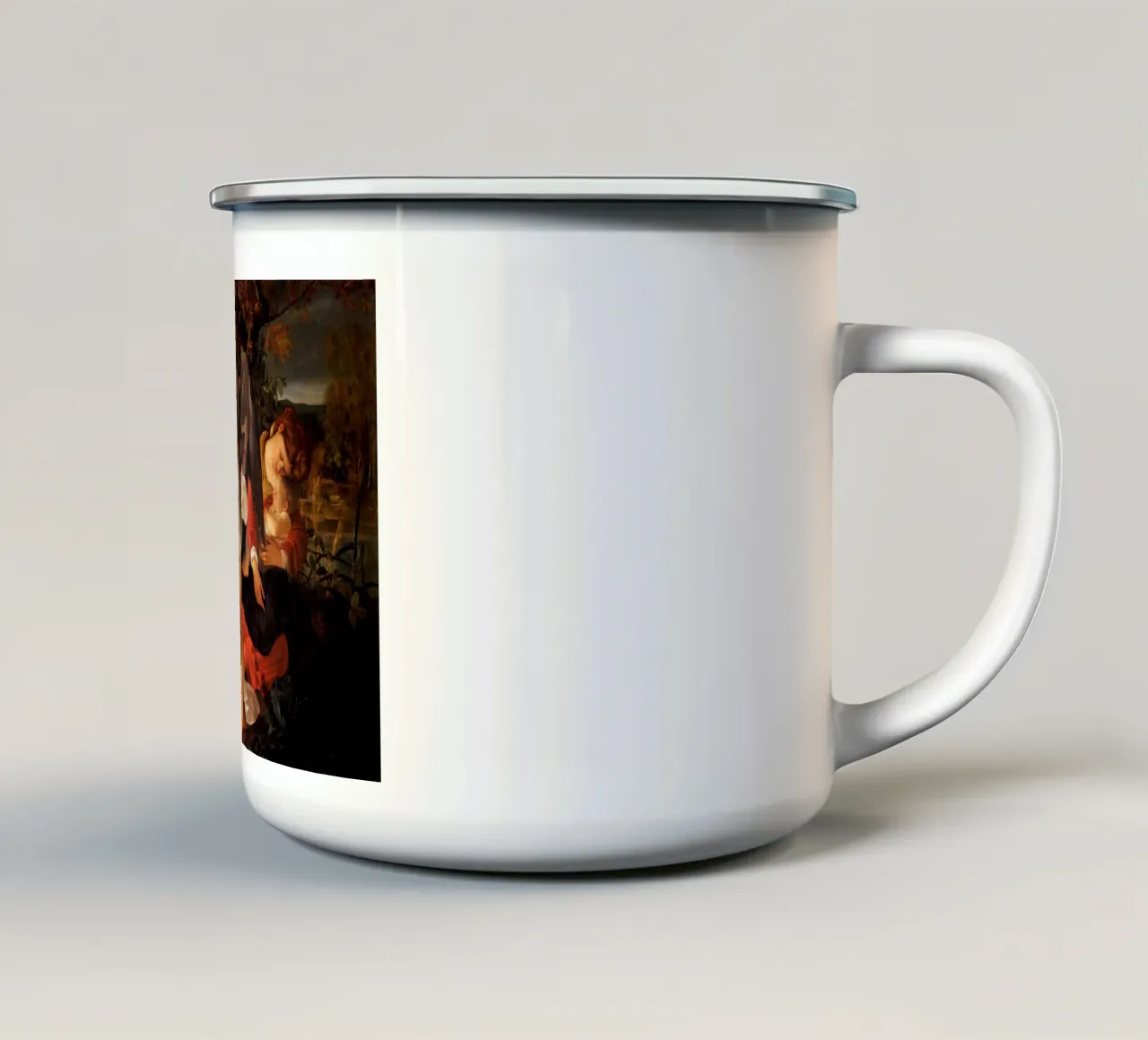 Caravaggio - Riposo durante la fuga in Egitto tazza in smalto da Timeless Artworks