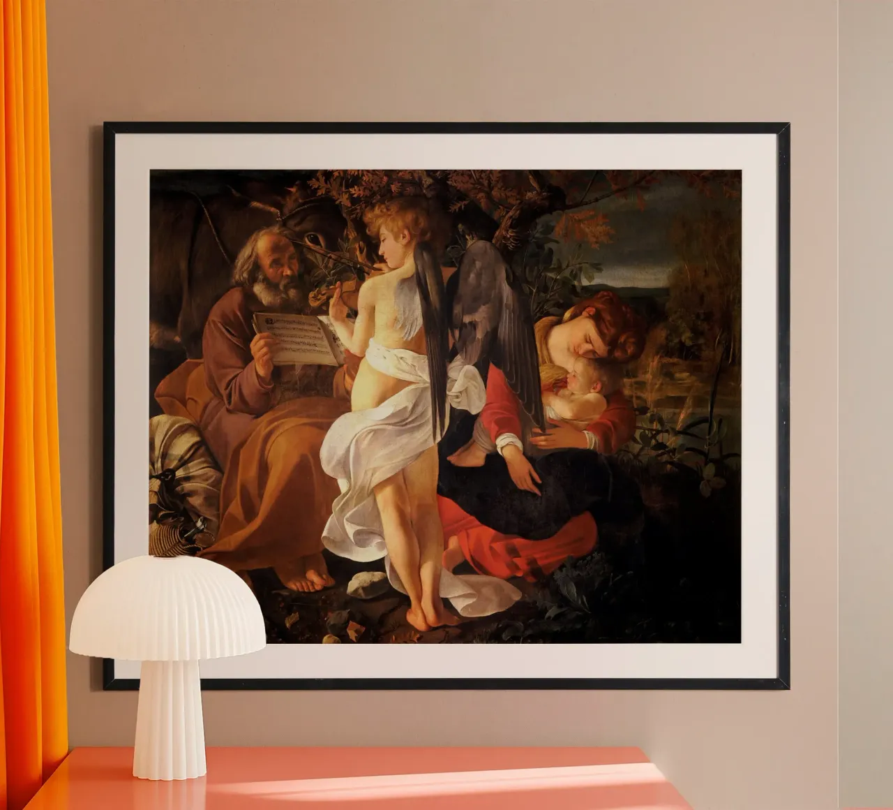 Caravaggio - Riposo durante la fuga in Egitto poster con telaio in plastica da Timeless Artworks