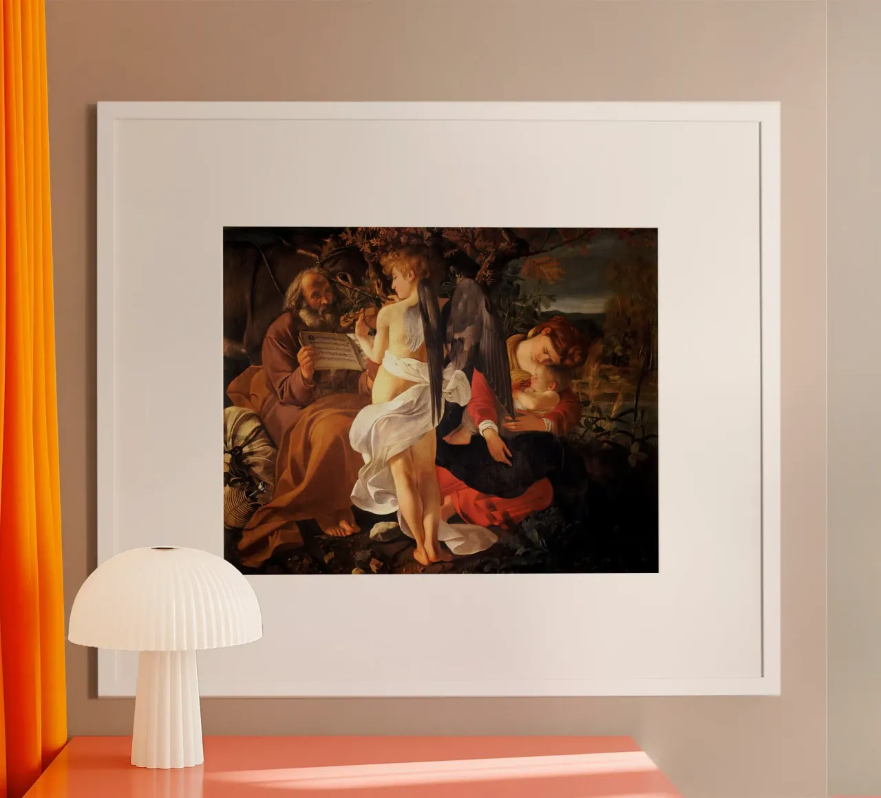 Caravaggio - Riposo durante la fuga in Egitto poster con telaio in plastica da Timeless Artworks