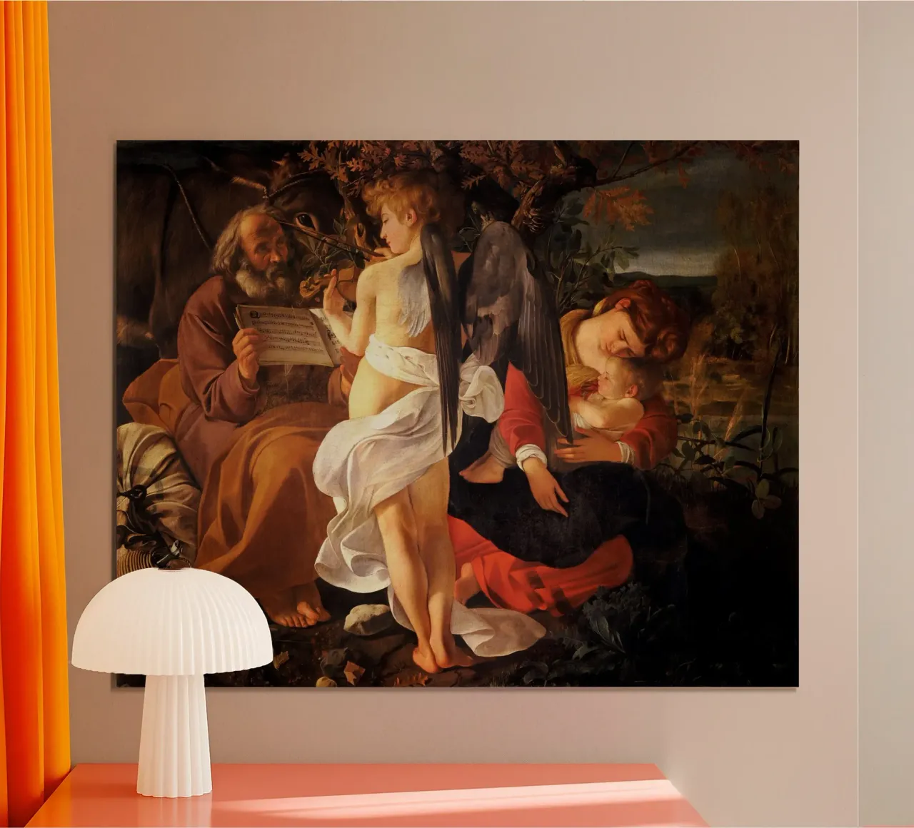Caravaggio - Riposo durante la fuga in Egitto poster con telaio in plastica da Timeless Artworks