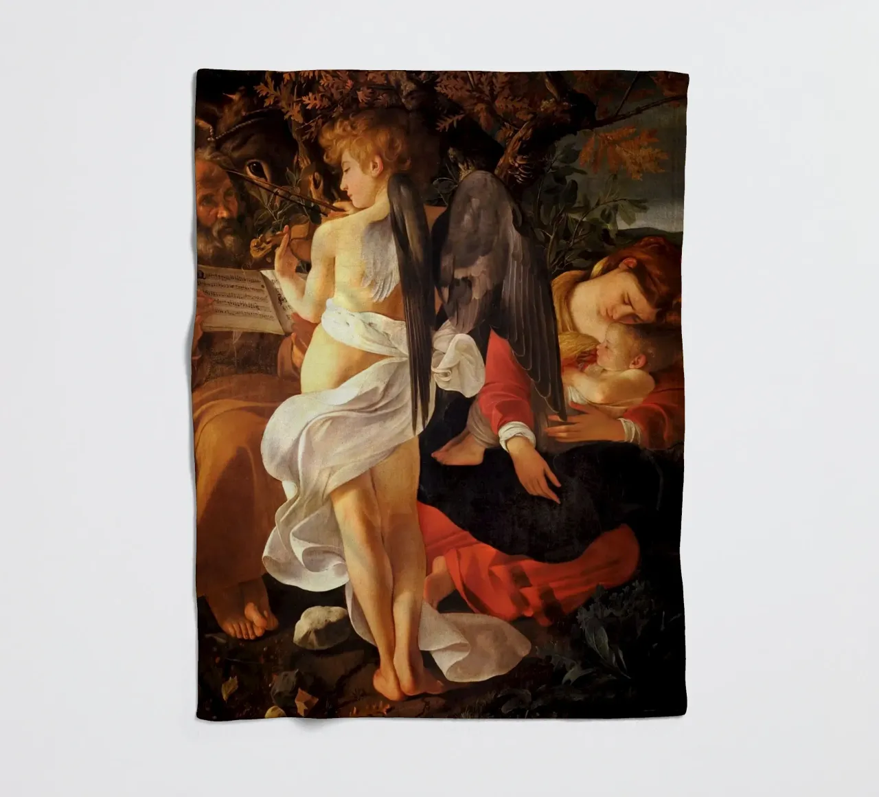 Caravaggio - Riposo durante la fuga in Egitto coperta in pile da Timeless Artworks