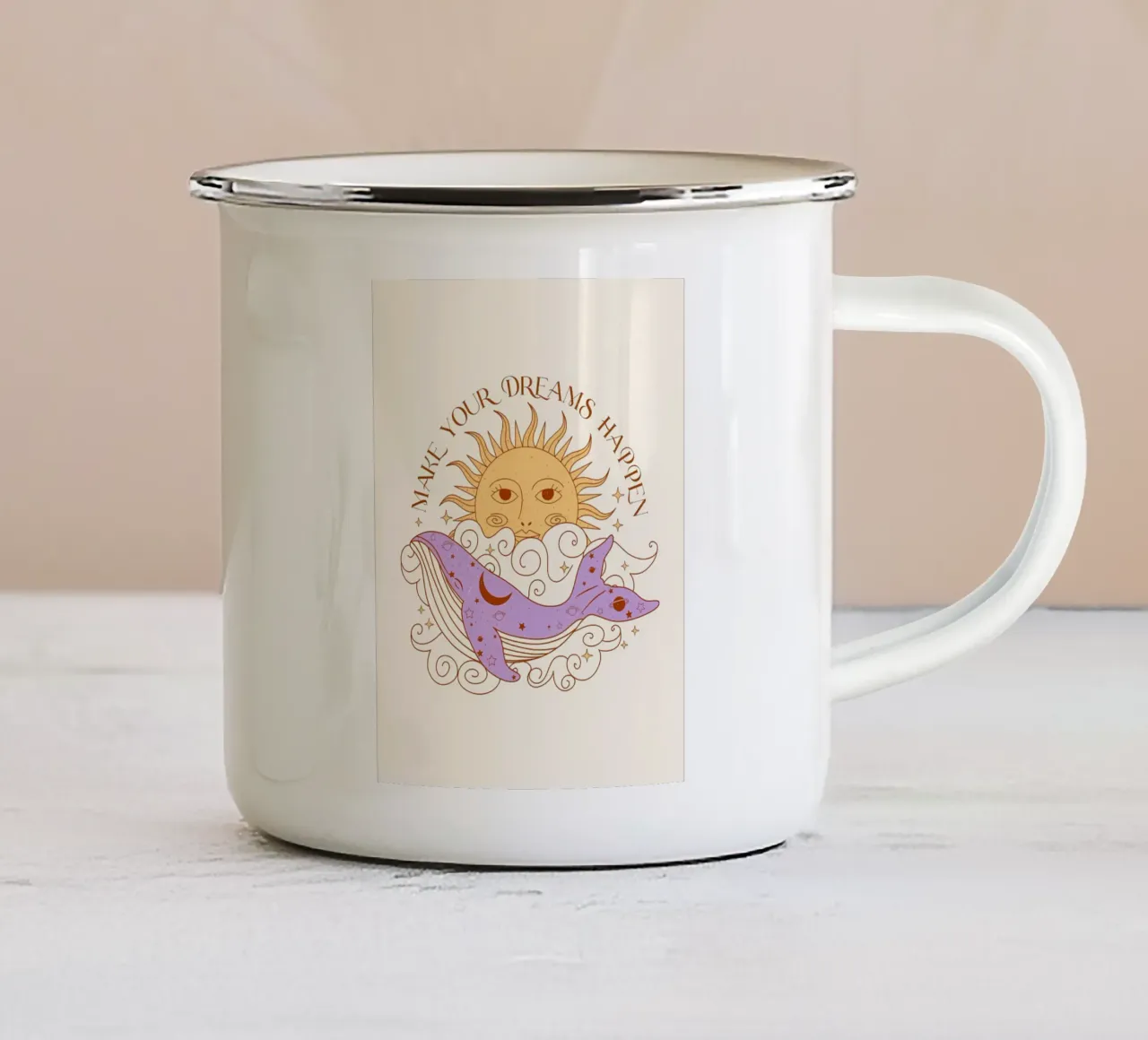 Sogni magici Arte del sole e delle balene in stile boho tazza in smalto da diadang
