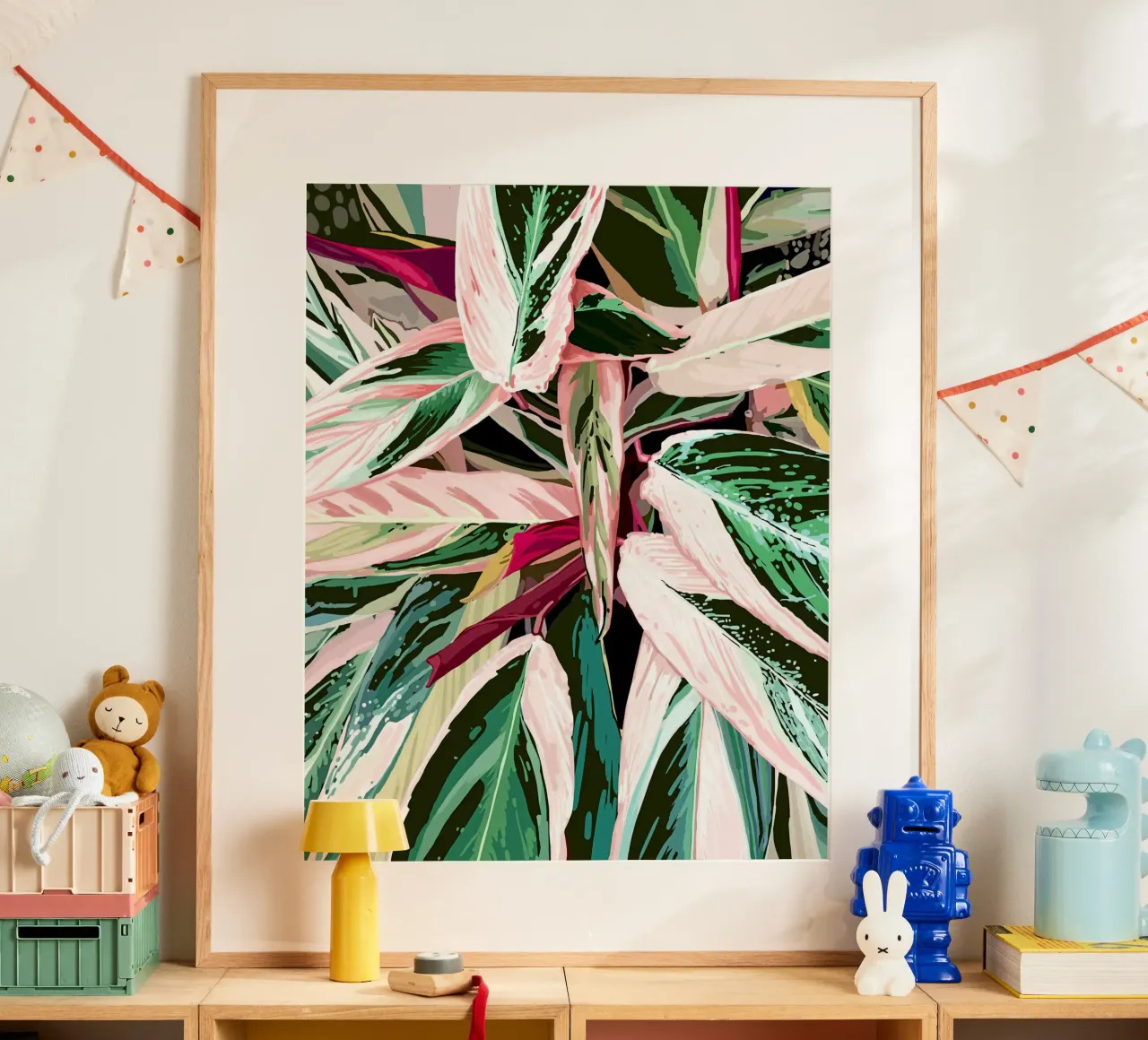 Pittura botanica naturalistica con piante d'appartamento variegate tropicali poster con telaio in legno da 83oranges
