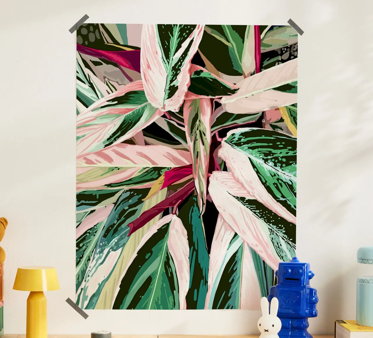 Pittura botanica naturalistica con piante d'appartamento variegate tropicali poster con telaio in legno da 83oranges