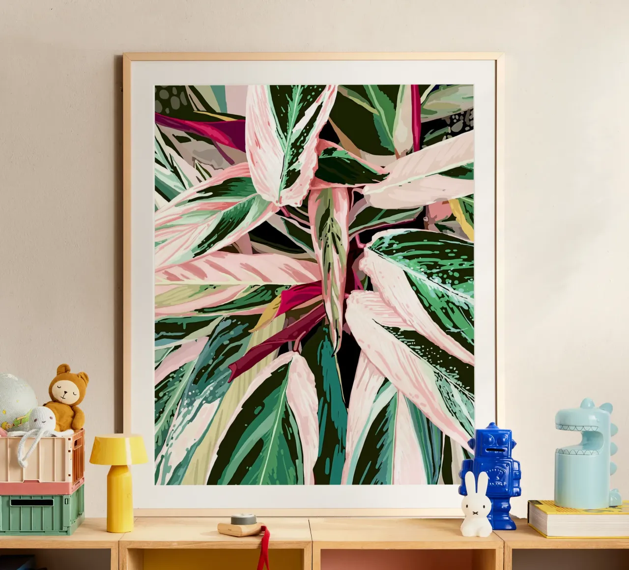 Pittura botanica naturalistica con piante d'appartamento variegate tropicali poster con telaio in legno da 83oranges