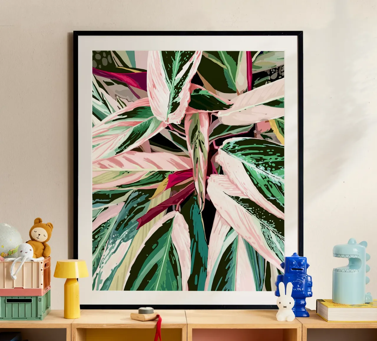 Pittura botanica naturalistica con piante d'appartamento variegate tropicali poster con telaio in legno da 83oranges