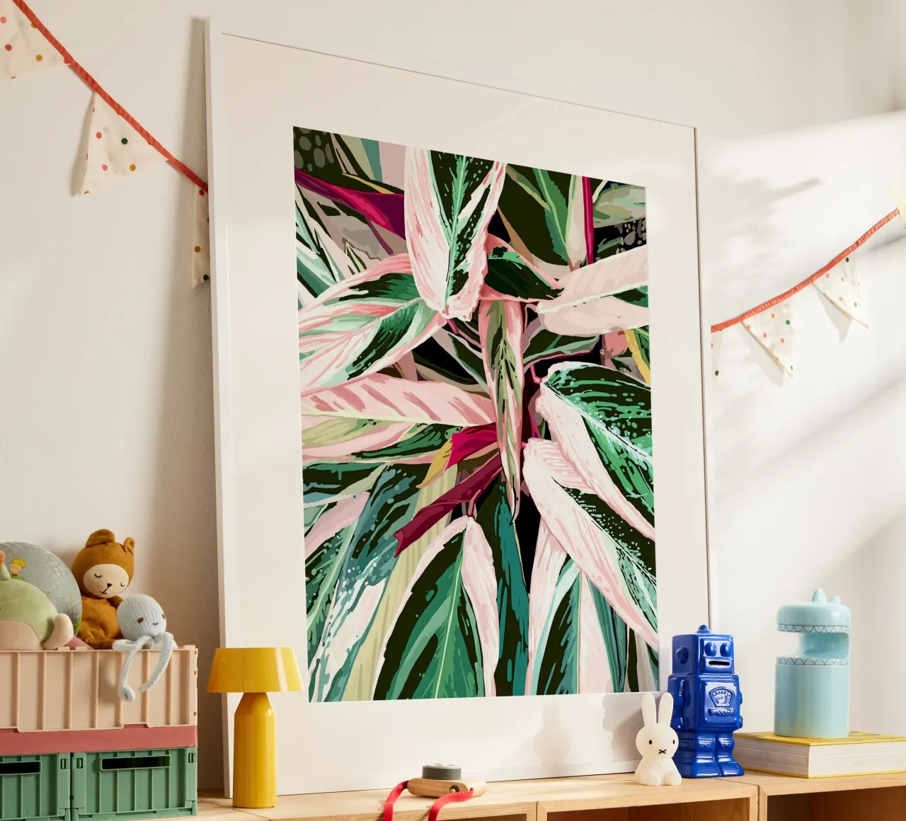 Pittura botanica naturalistica con piante d'appartamento variegate tropicali poster con telaio in legno da 83oranges
