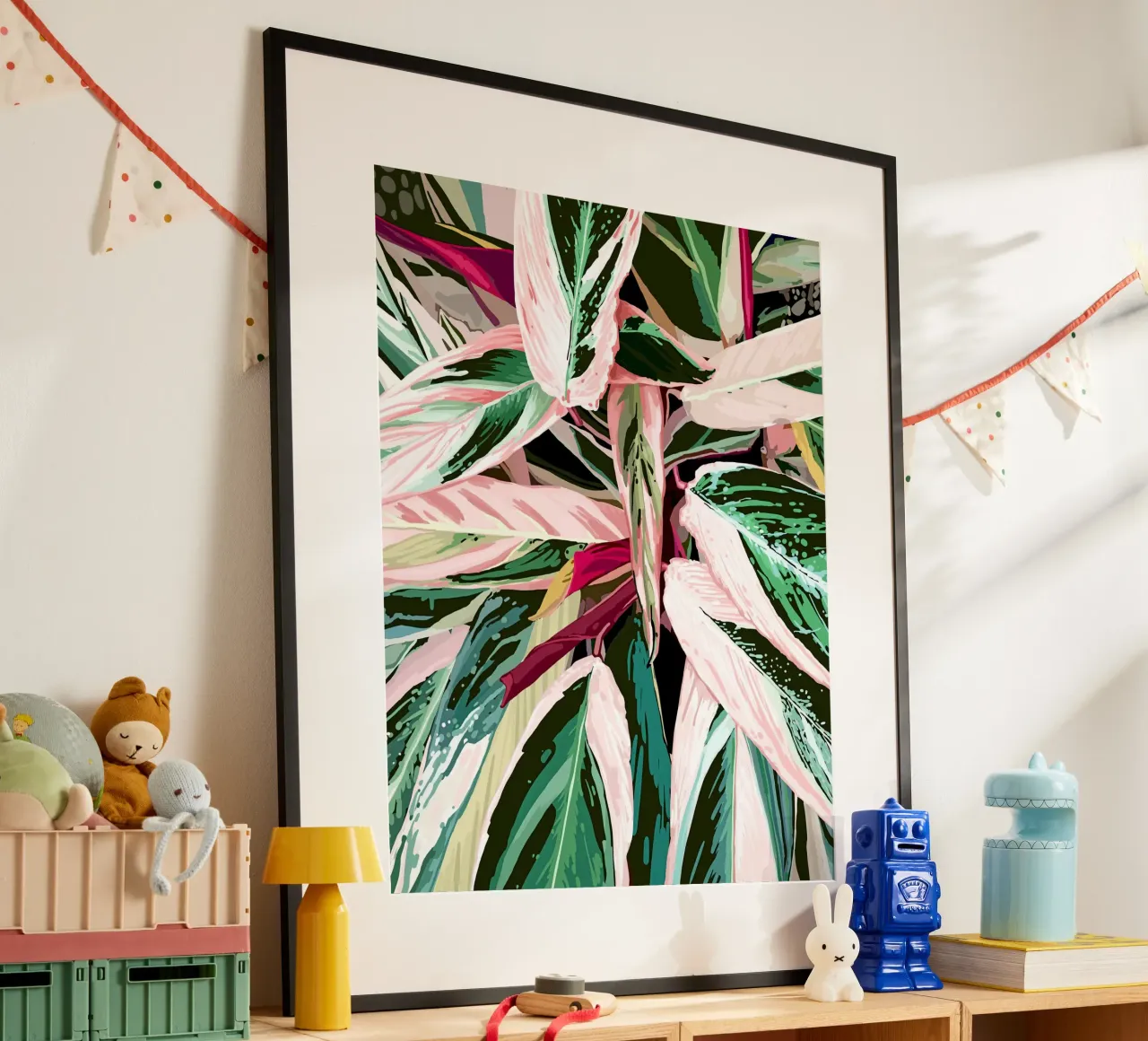 Pittura botanica naturalistica con piante d'appartamento variegate tropicali poster con telaio in legno da 83oranges