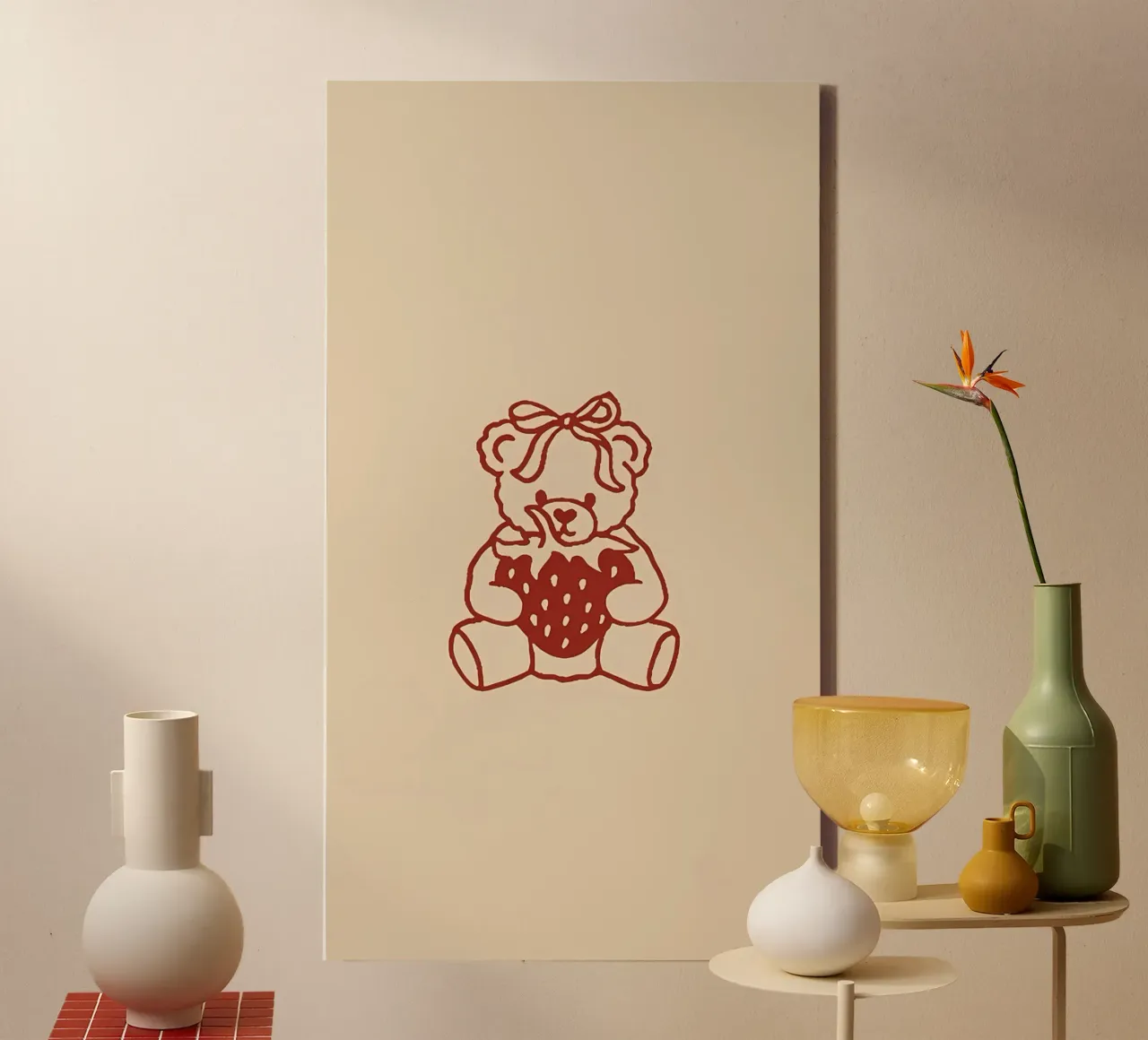 Carta da parati orso fragola tela con Cornice a cassetta da mazzihanq