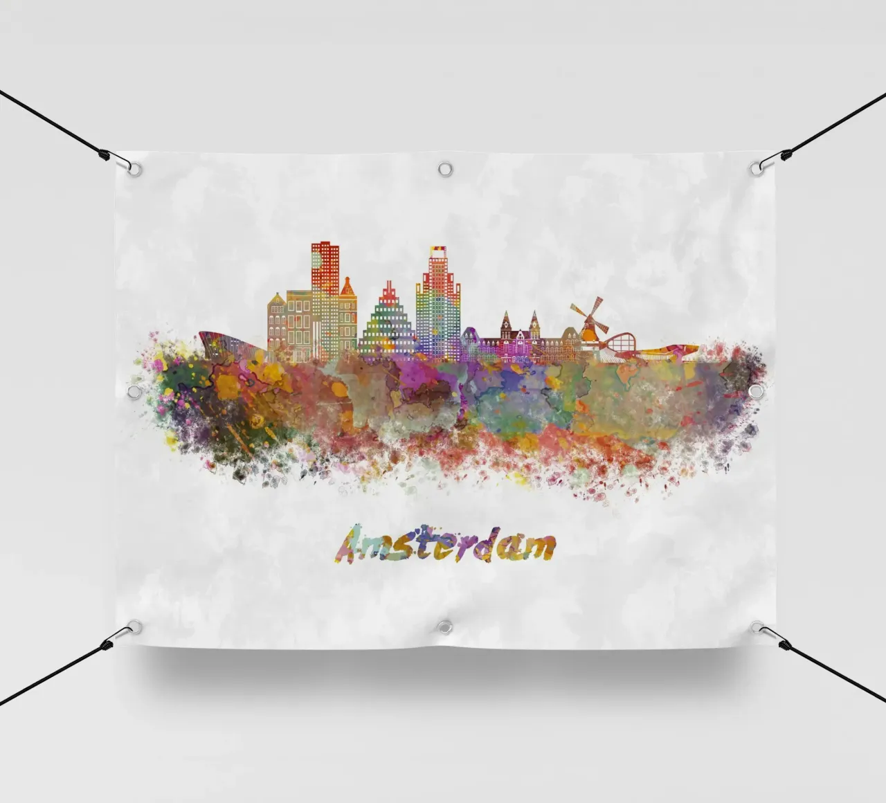 Lo skyline di Amsterdam in acquerello telo in pvc da 🎁 ARTVI-SHOP
