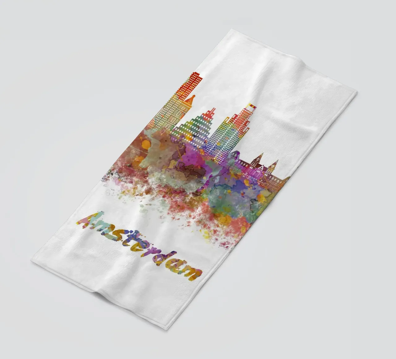 Lo skyline di Amsterdam in acquerello telo mare da 🎁 ARTVI-SHOP
