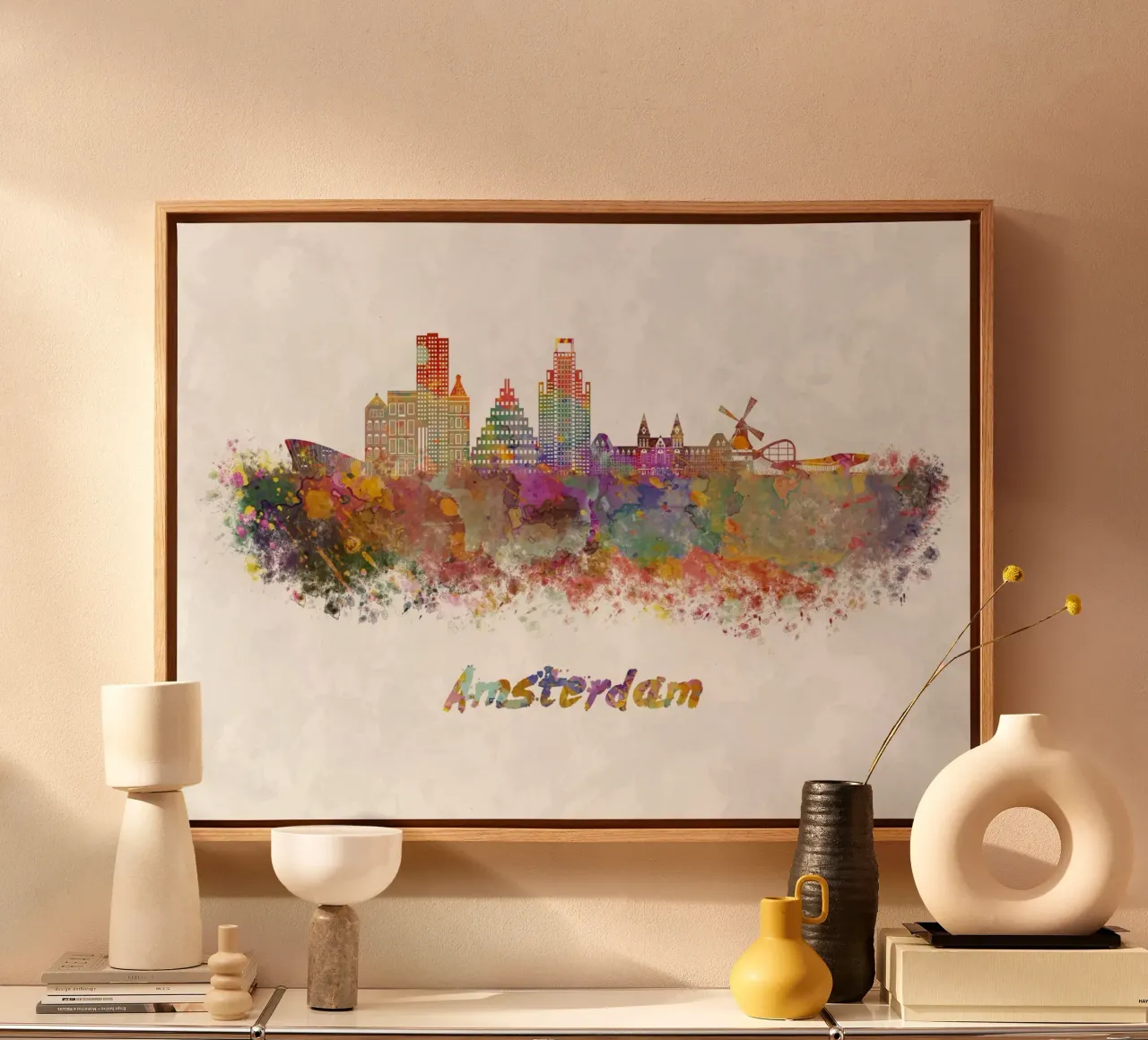 Lo skyline di Amsterdam in acquerello tela con Cornice a cassetta da 🎁 ARTVI-SHOP