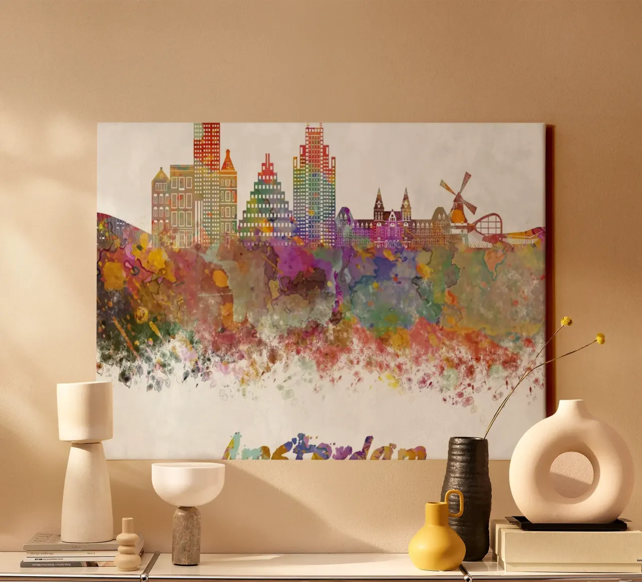 Lo skyline di Amsterdam in acquerello tela con Cornice a cassetta da 🎁 ARTVI-SHOP