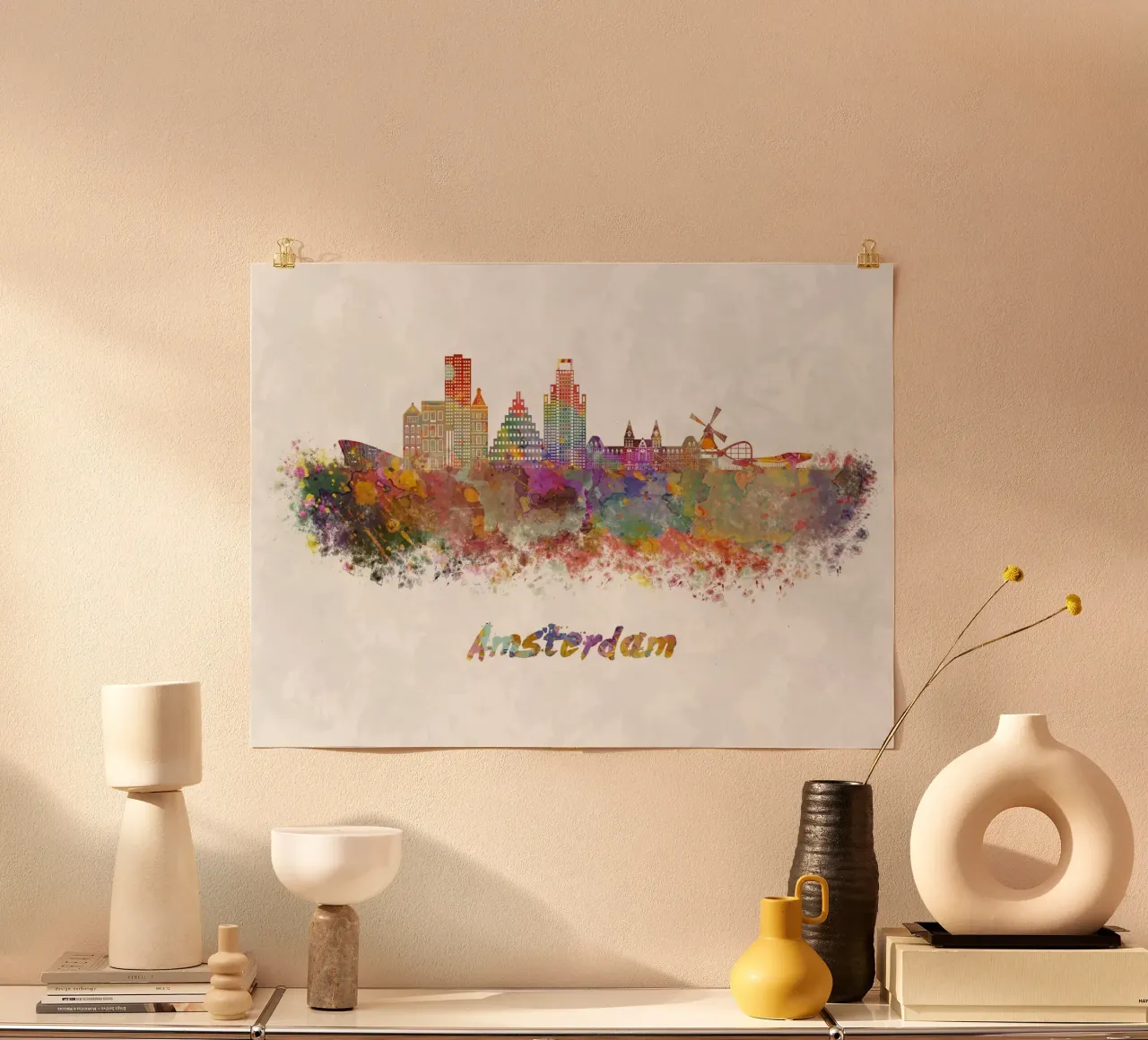 Lo skyline di Amsterdam in acquerello poster da 🎁 ARTVI-SHOP