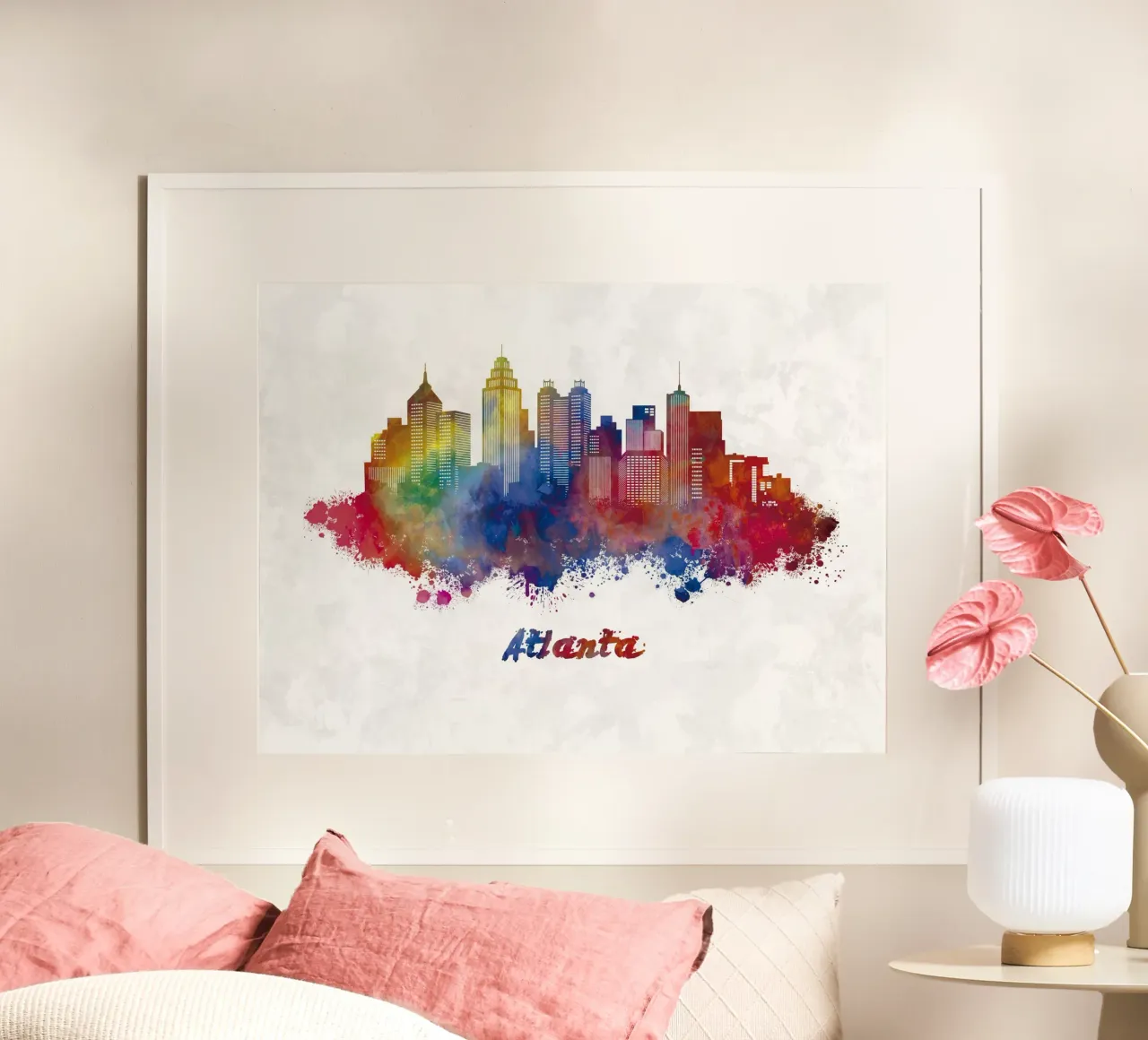 Lo skyline di Atlanta in acquerello poster con telaio in legno da 🎁 ARTVI-SHOP