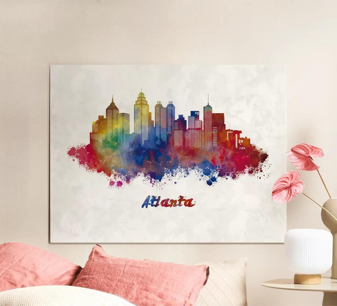 Lo skyline di Atlanta in acquerello poster con telaio in legno da 🎁 ARTVI-SHOP