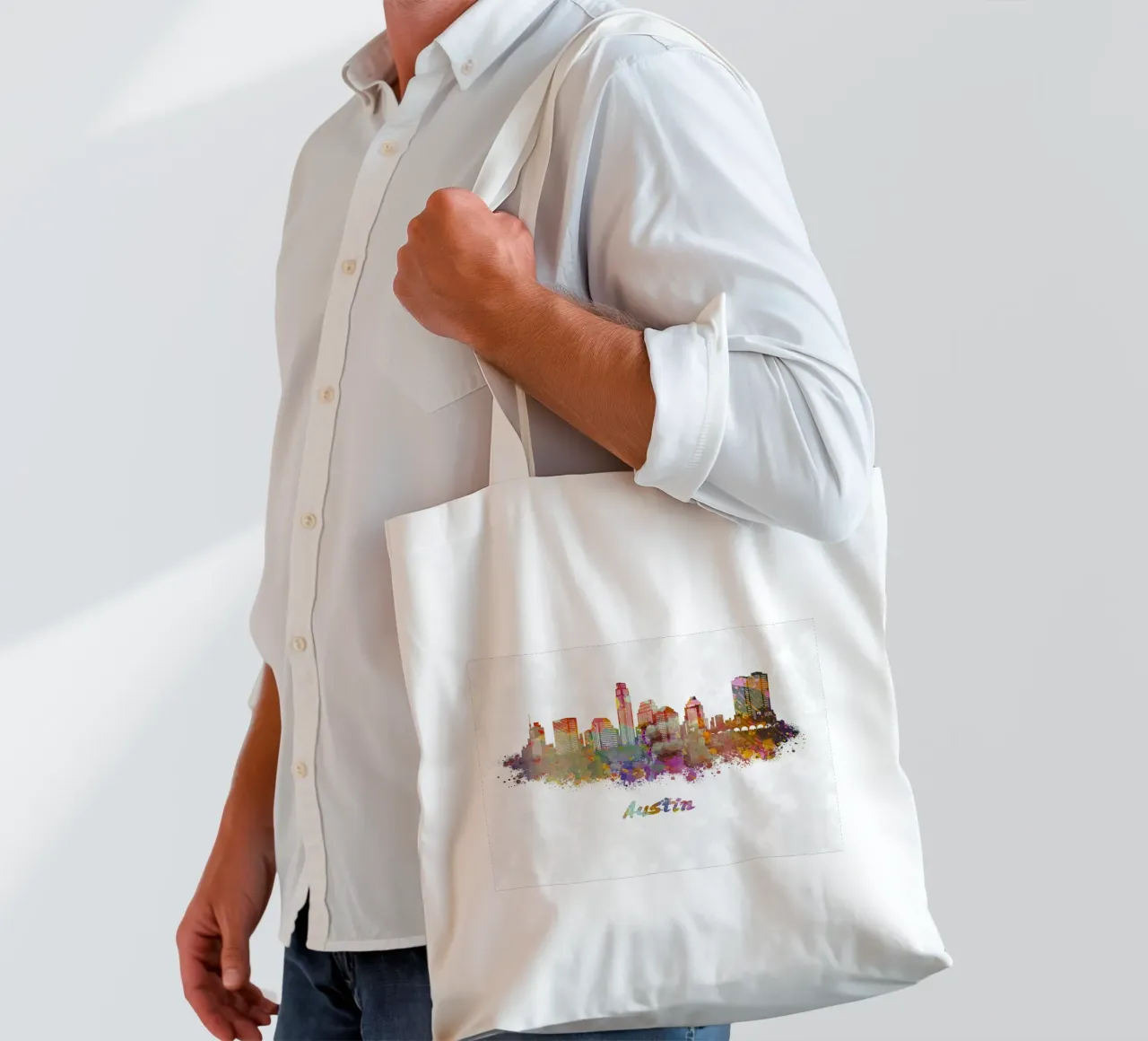 Lo skyline di Austin in acquerello borsa in juta da ARTVI-SHOP