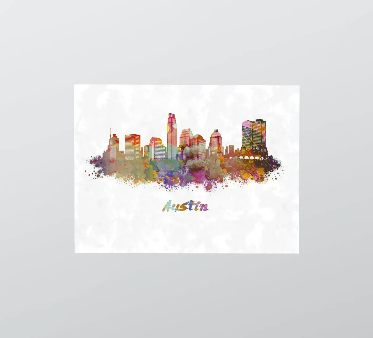 Lo skyline di Austin in acquerello adesivo da 🎁 ARTVI-SHOP