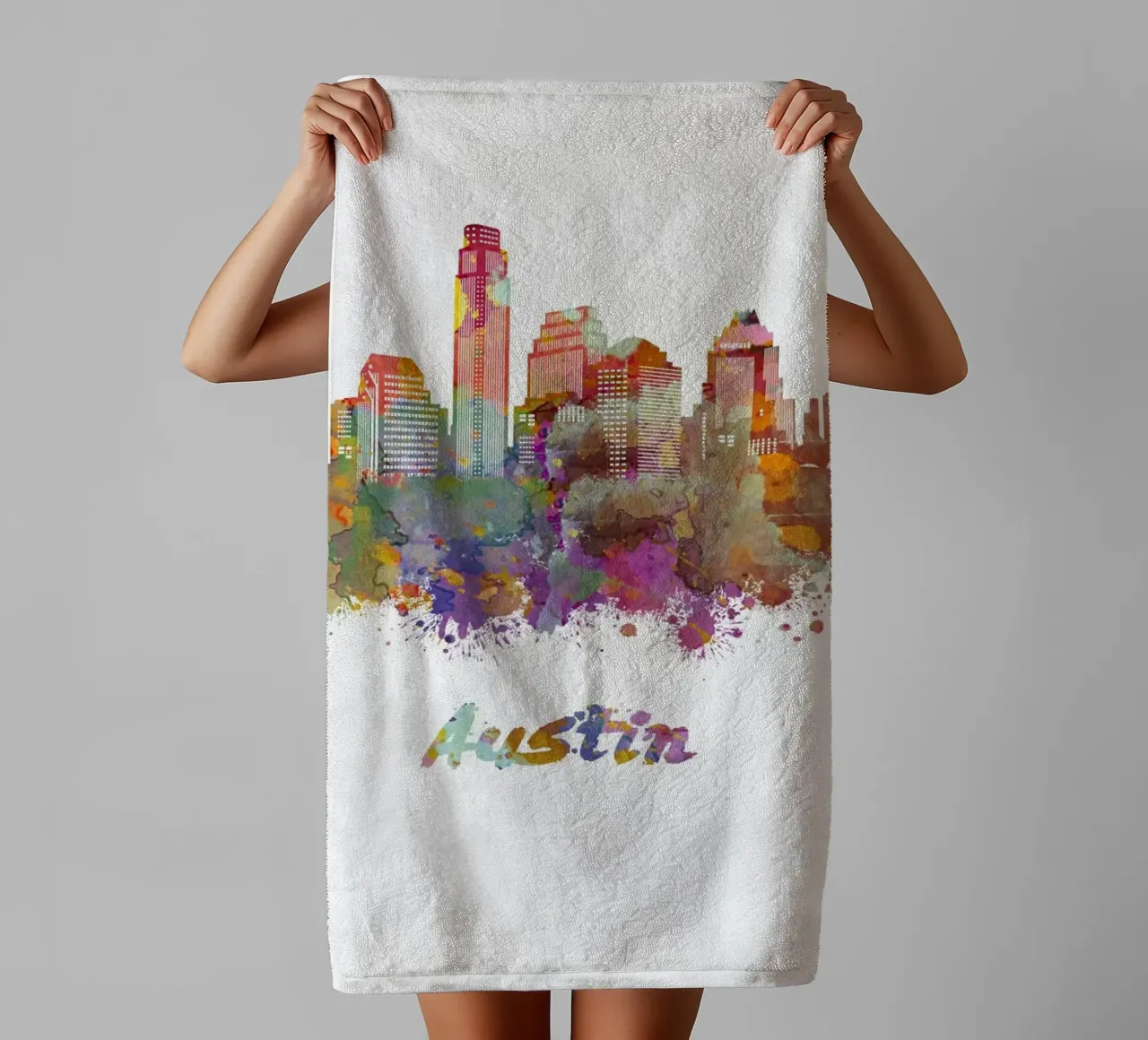 Lo skyline di Austin in acquerello asciugamano da bagno da ARTVI-SHOP