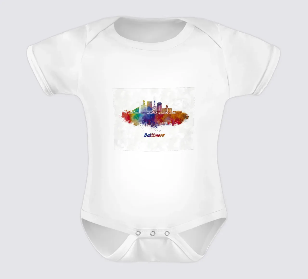 Lo skyline di Baltimora in acquerello body neonato maniche corte da 🎁 ARTVI-SHOP