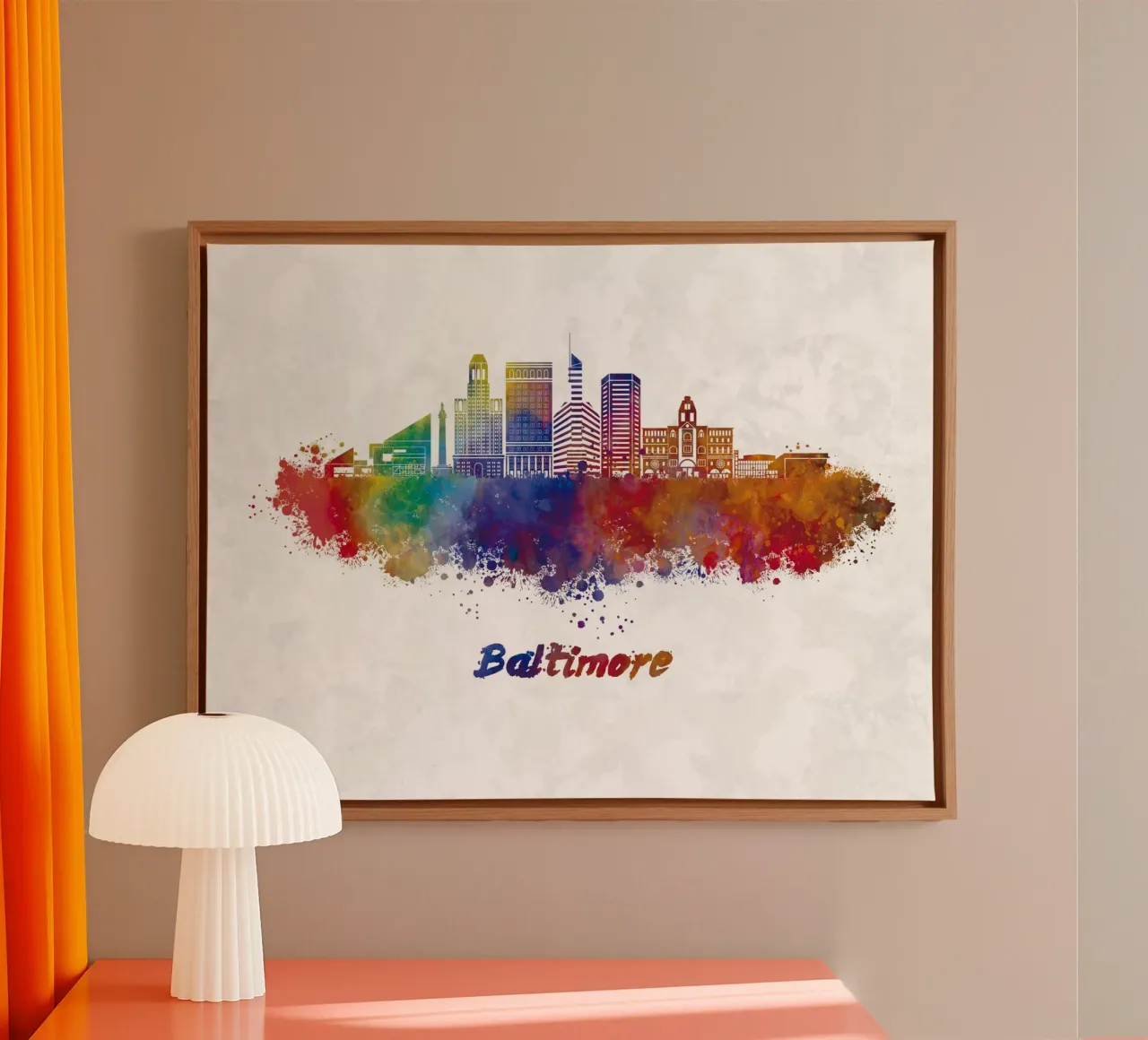 Lo skyline di Baltimora in acquerello tela con Cornice a cassetta da 🎁 ARTVI-SHOP