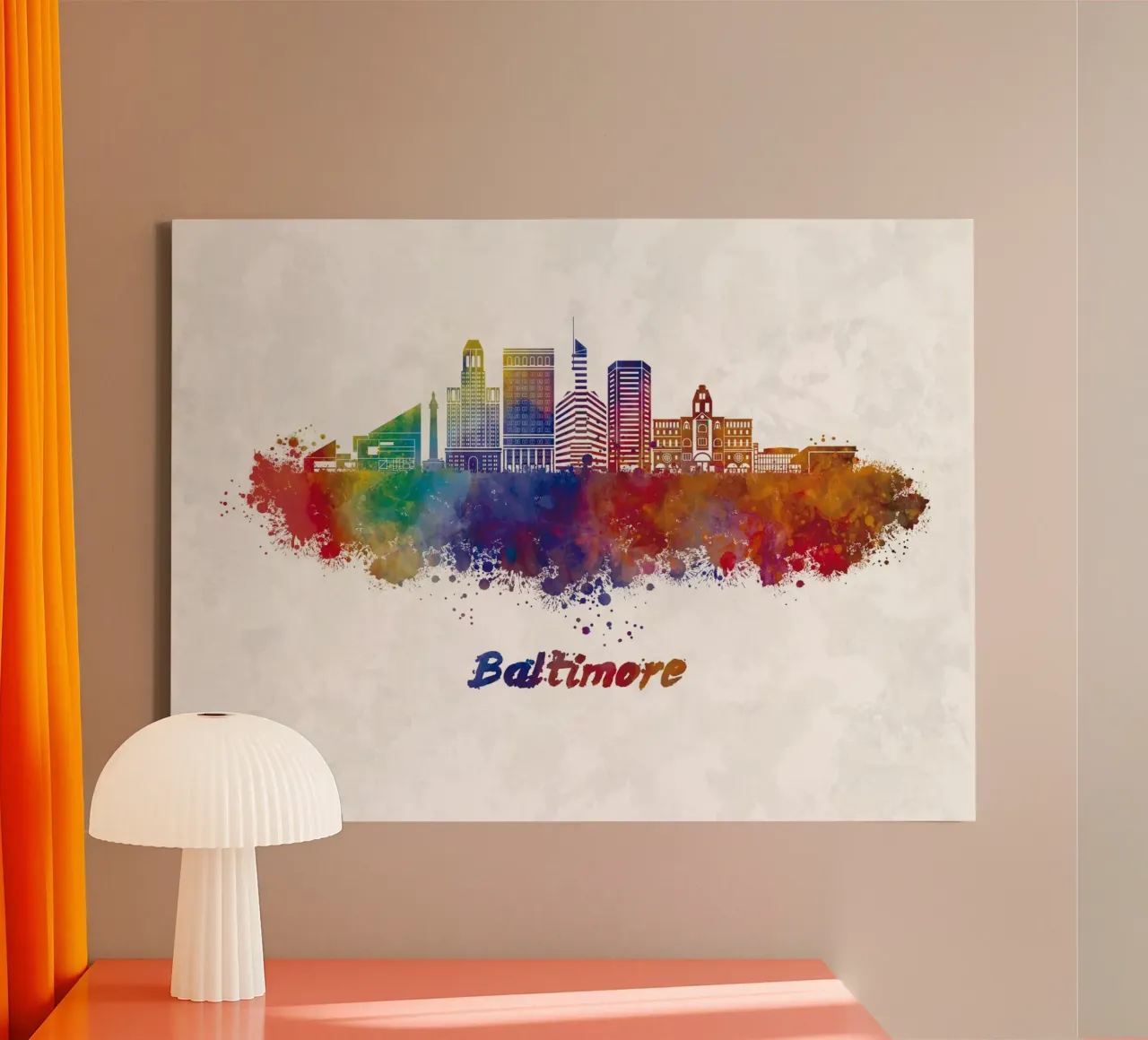 Lo skyline di Baltimora in acquerello tela con Cornice a cassetta da 🎁 ARTVI-SHOP