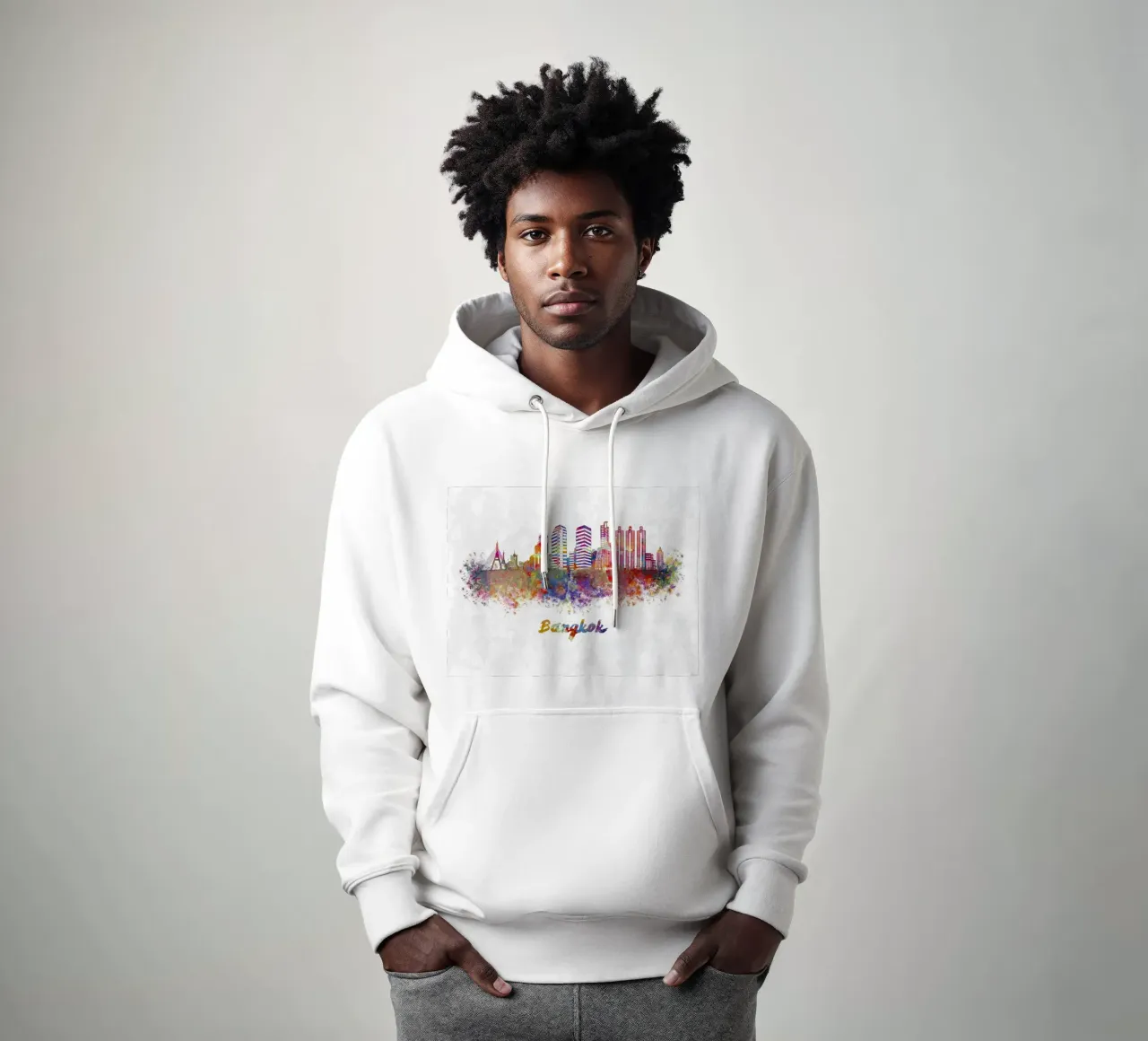 Lo skyline di Bangkok in acquerello felpa con cappuccio da ARTVI-SHOP