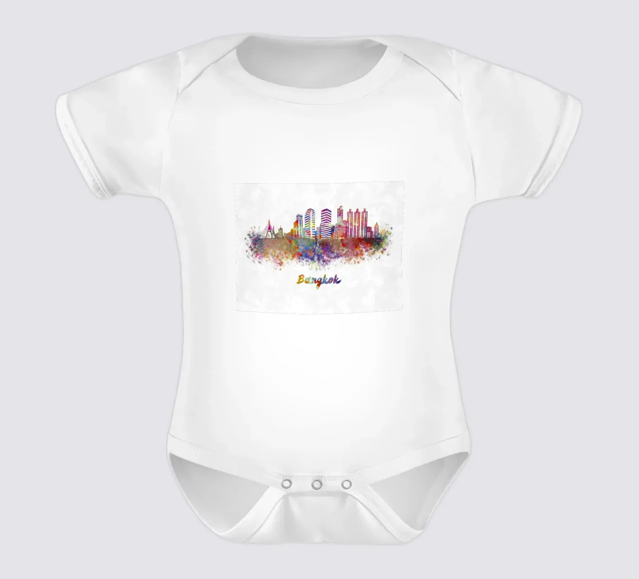 Lo skyline di Bangkok in acquerello body neonato maniche corte da 🎁 ARTVI-SHOP