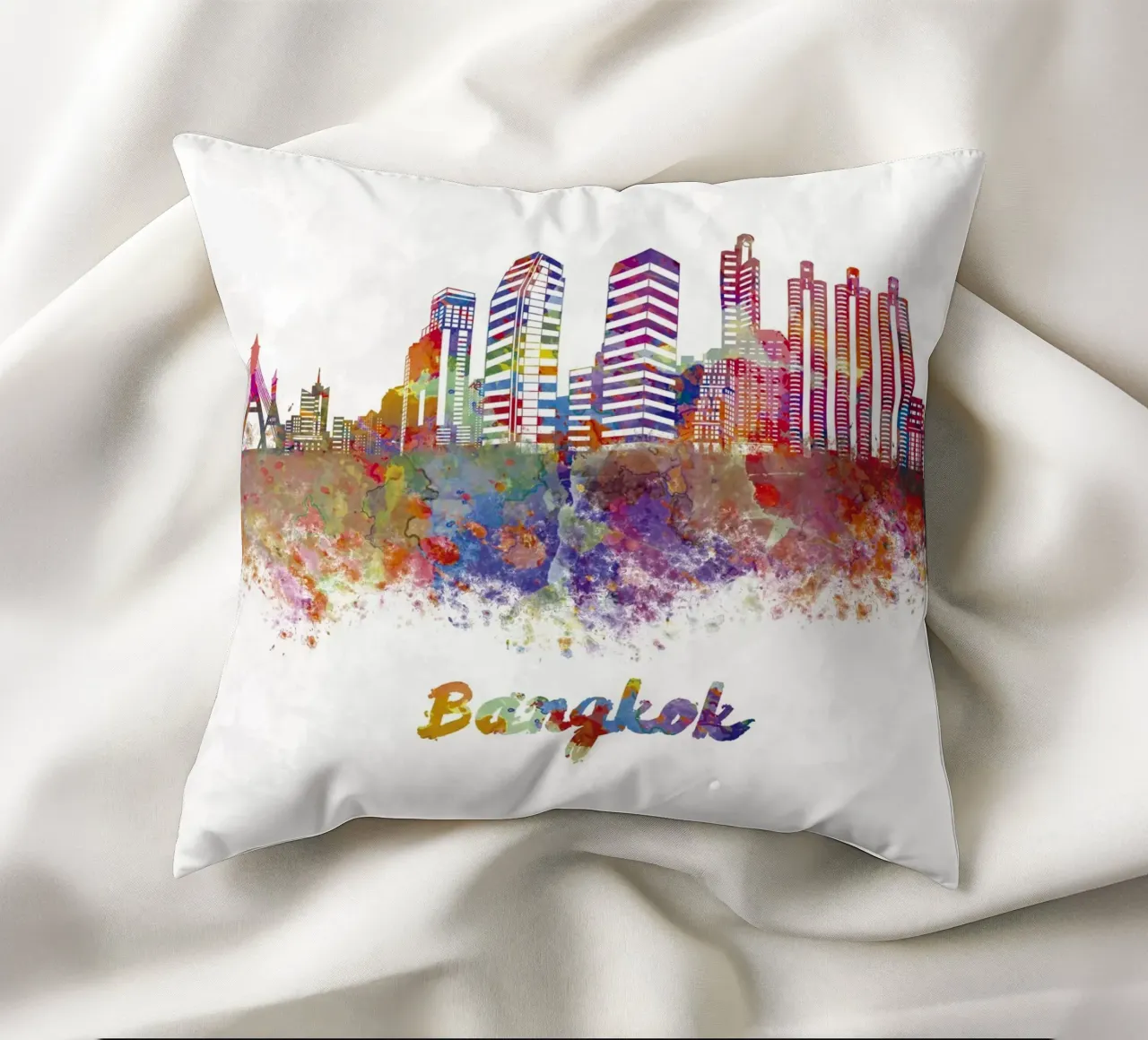 Lo skyline di Bangkok in acquerello cuscino da 🎁 ARTVI-SHOP