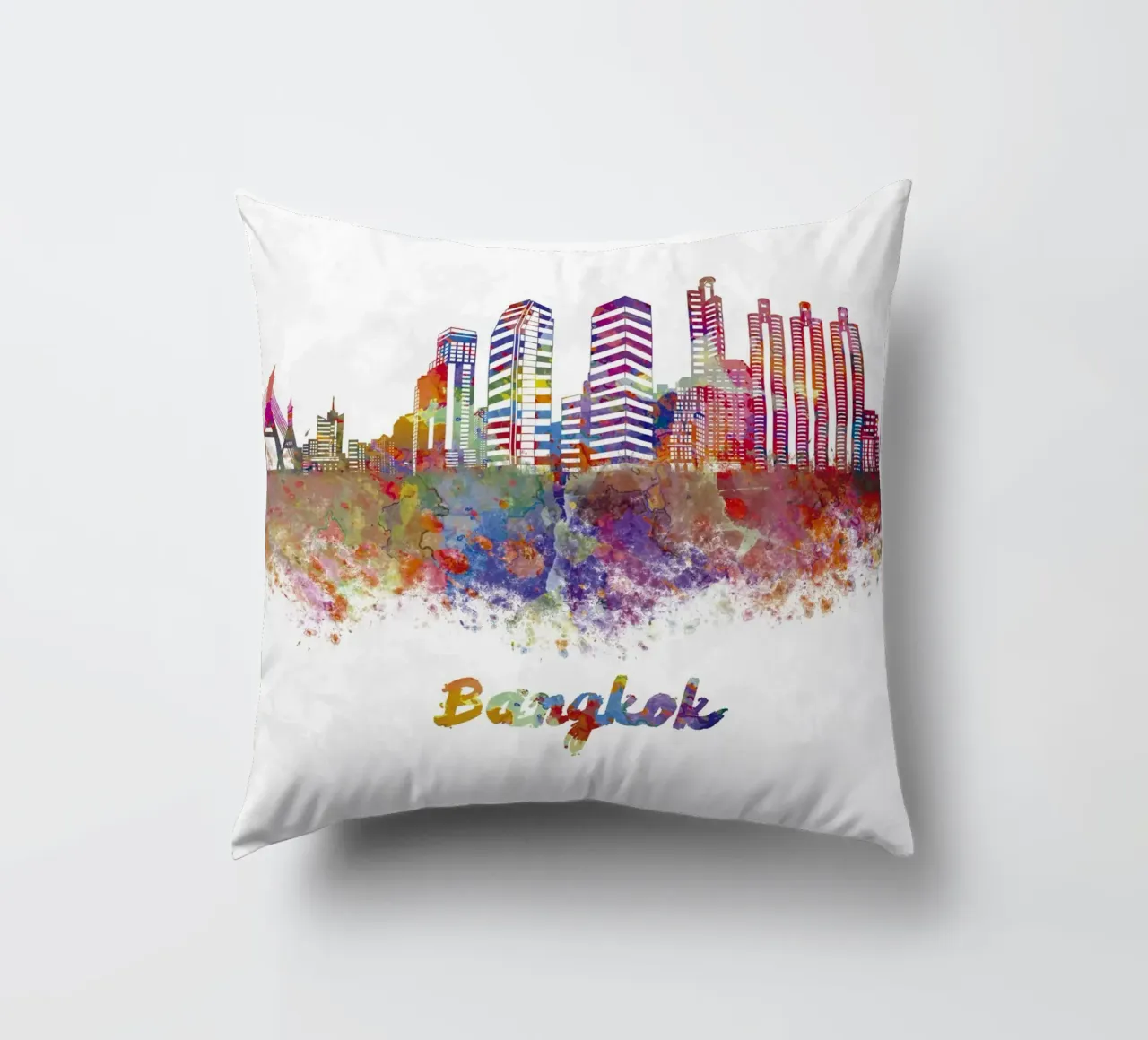 Lo skyline di Bangkok in acquerello cuscino da 🎁 ARTVI-SHOP