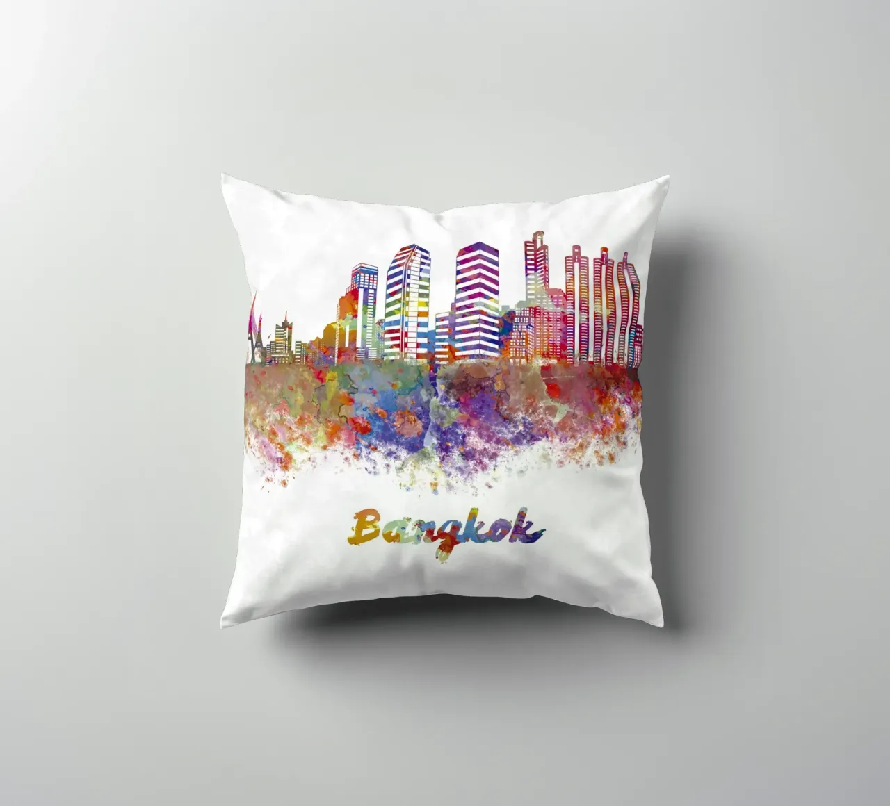 Lo skyline di Bangkok in acquerello cuscino da 🎁 ARTVI-SHOP