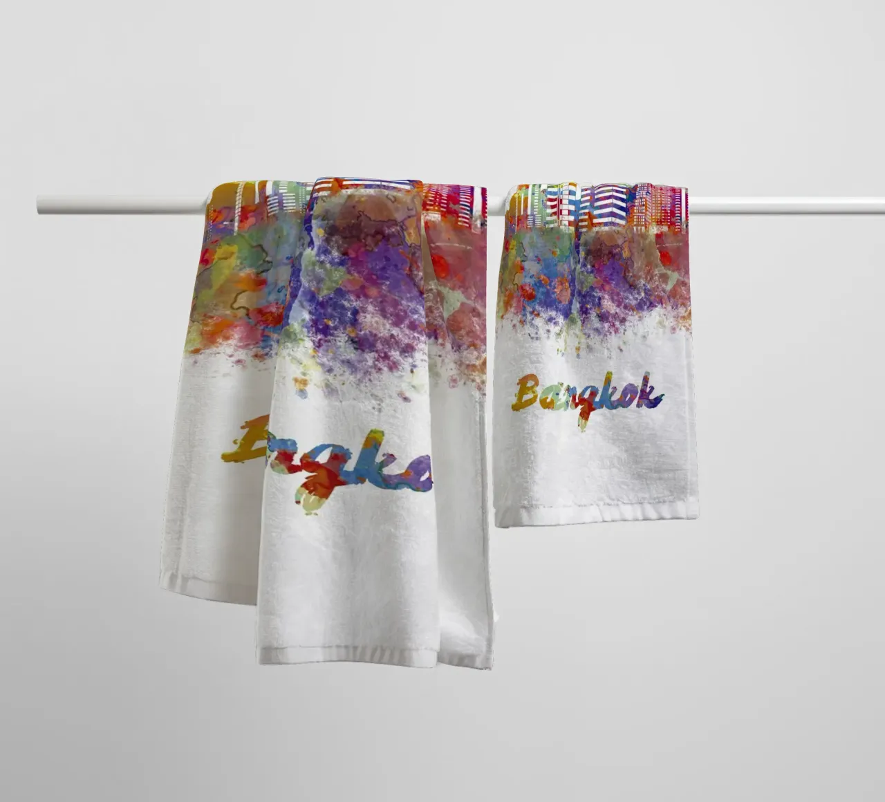 Lo skyline di Bangkok in acquerello asciugamano da bagno da 🎁 ARTVI-SHOP