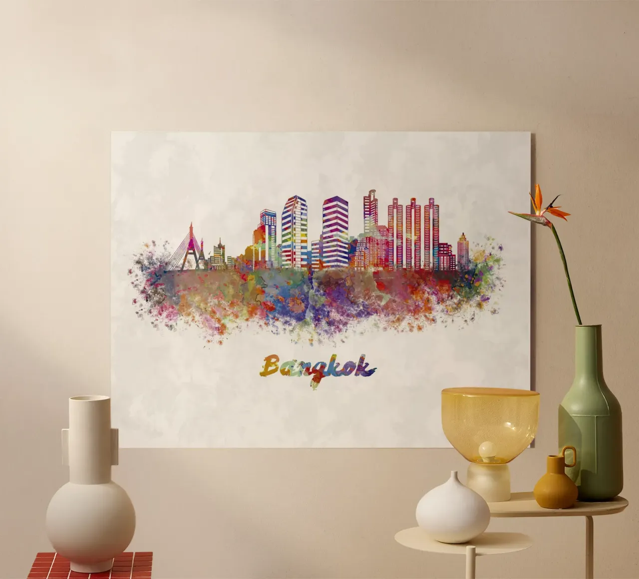 Bangkok skyline in watercolor acrylic glass by 🎁 ARTVI-SHOP