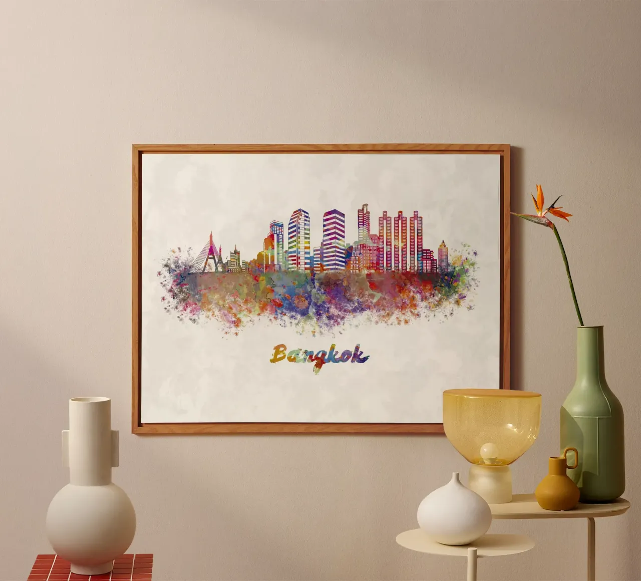 Lo skyline di Bangkok in acquerello alluminio dibond da 🎁 ARTVI-SHOP