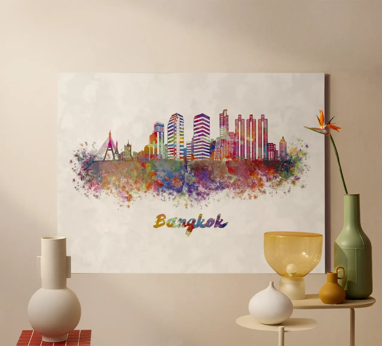 Bangkok skyline in watercolor canvas by 🎁 ARTVI-SHOP