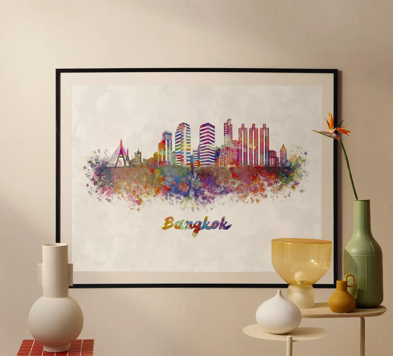 Bangkok skyline in aquarel poster van 🎁 ARTVI-SHOP