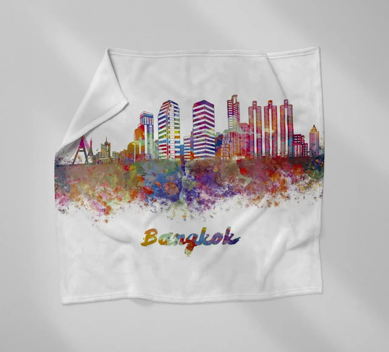 Lo skyline di Bangkok in acquerello coperta in pile da 🎁 ARTVI-SHOP