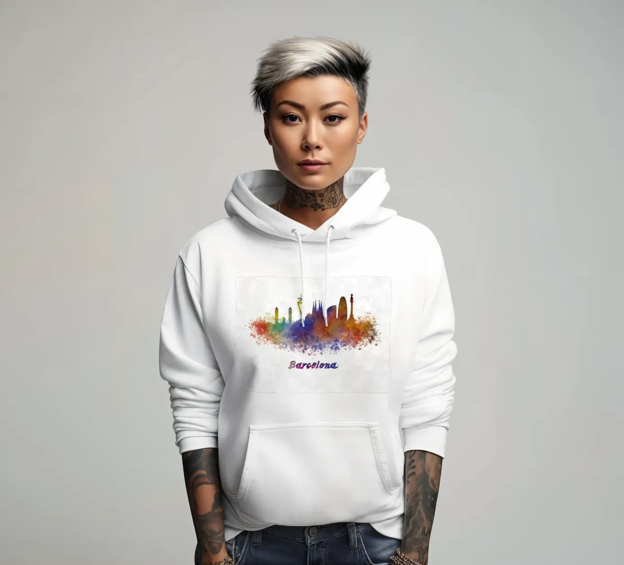 Lo skyline di Barcellona in acquerello felpa con cappuccio da ARTVI-SHOP