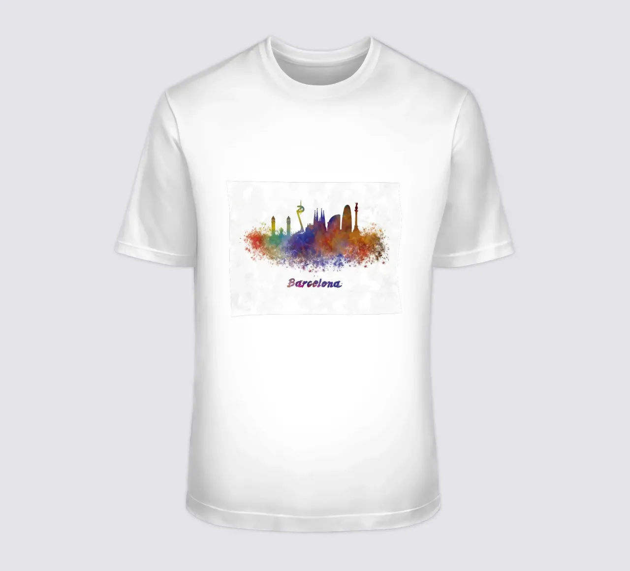 Lo skyline di Barcellona in acquerello t-shirt da 🎁 ARTVI-SHOP
