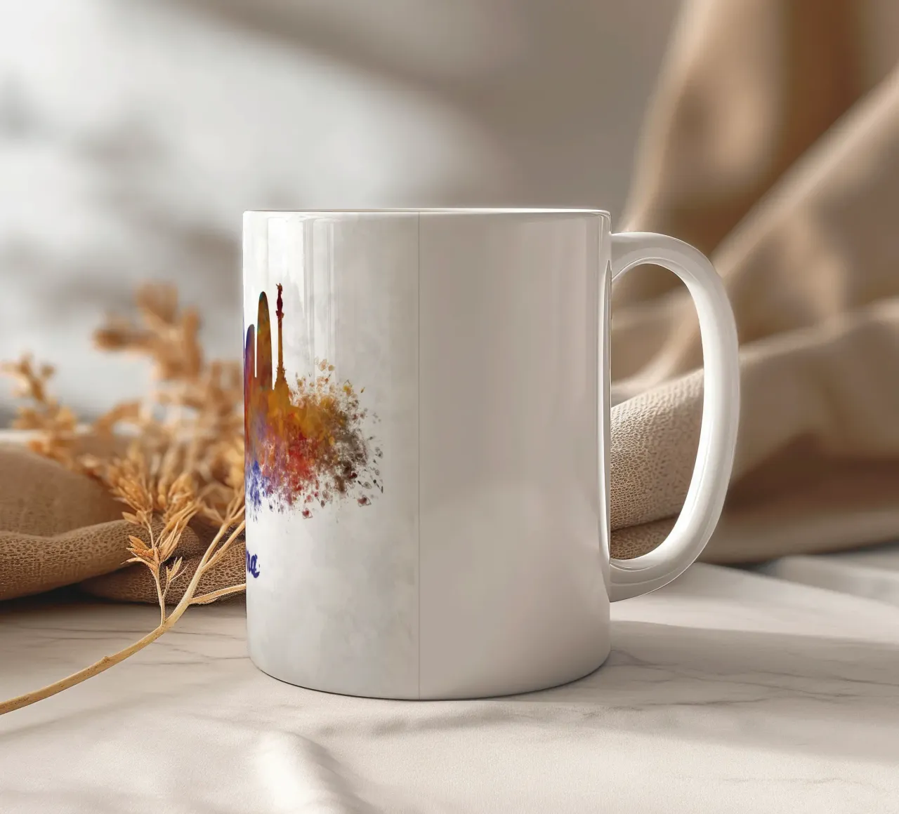 Lo skyline di Barcellona in acquerello tazza in ceramica da ARTVI-SHOP