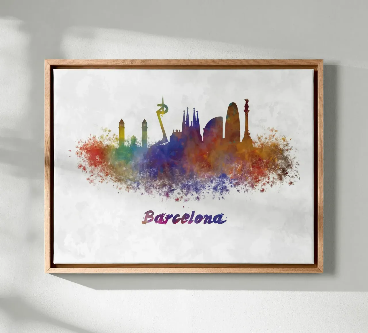 Lo skyline di Barcellona in acquerello tela con Cornice a cassetta da 🎁 ARTVI-SHOP