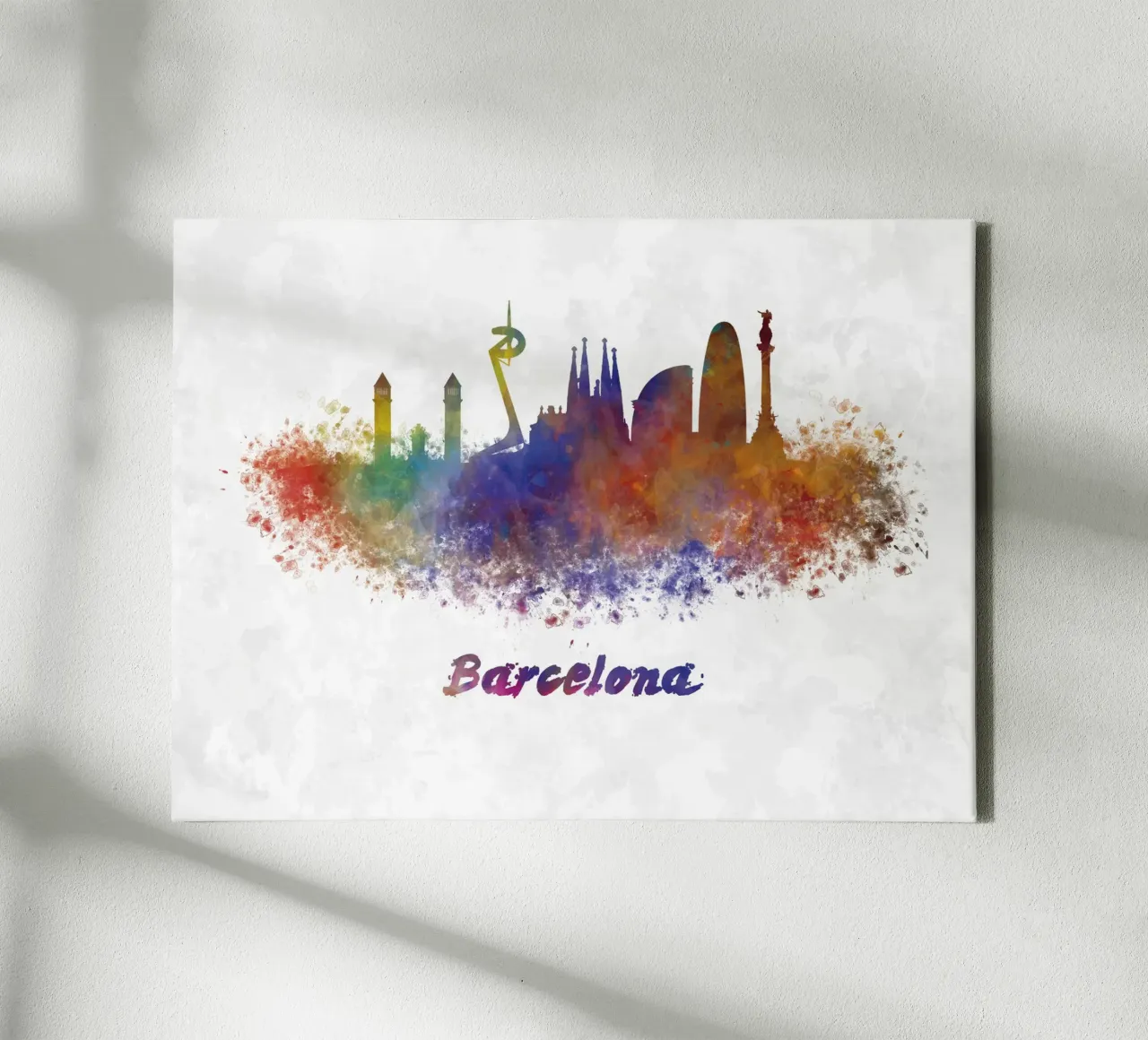 Lo skyline di Barcellona in acquerello tela con Cornice a cassetta da 🎁 ARTVI-SHOP