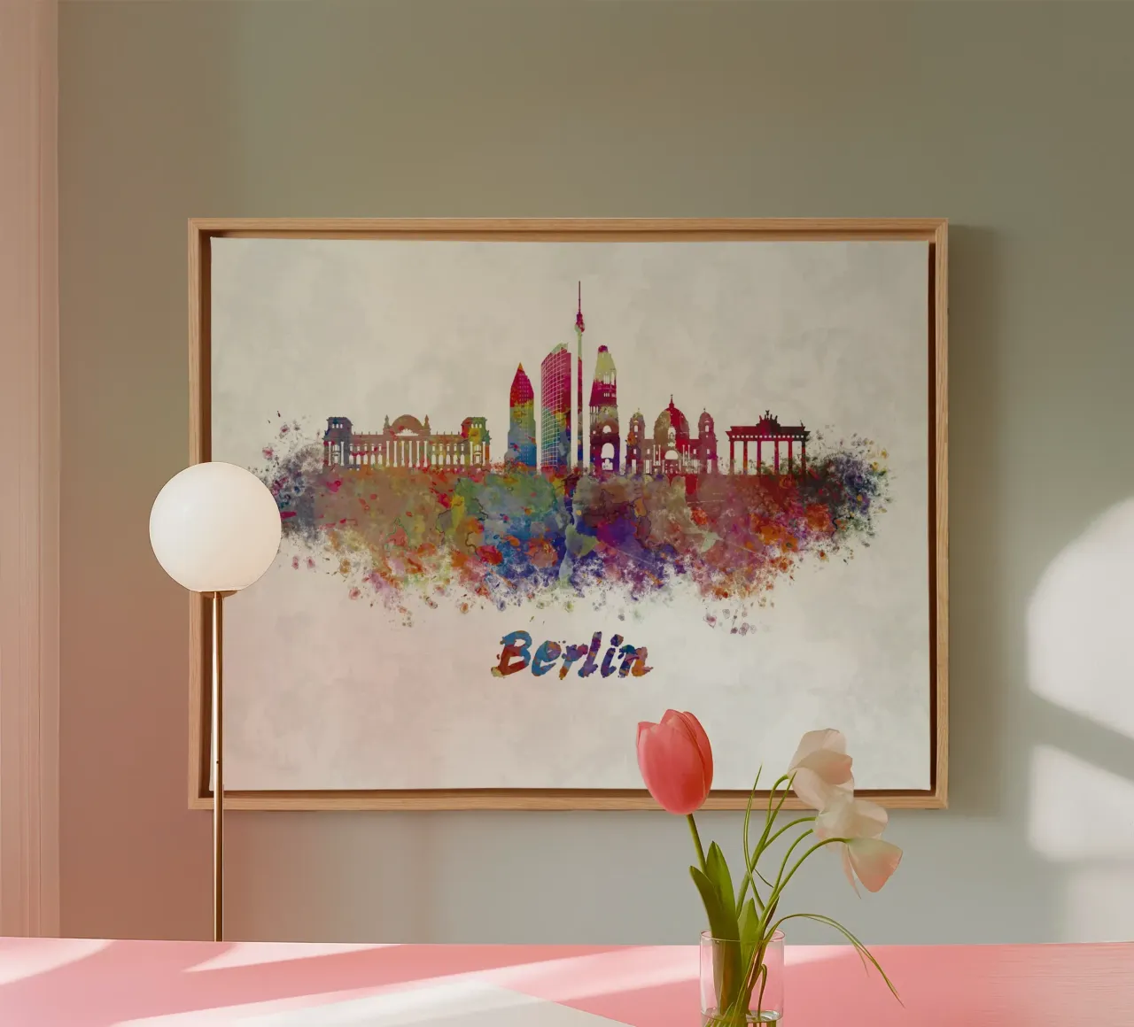 Lo skyline di Berlino in acquerello tela con Cornice a cassetta da 🎁 ARTVI-SHOP