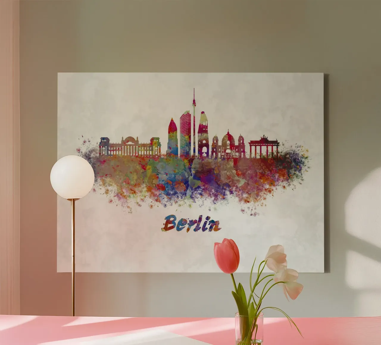 Lo skyline di Berlino in acquerello tela con Cornice a cassetta da 🎁 ARTVI-SHOP